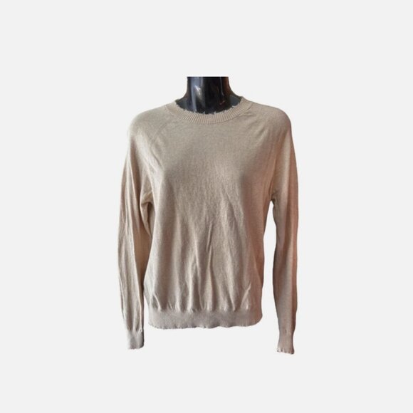Minnie Rose Cotton Cashmere Frayed Edge Lightweight Crew Sweater in Lotus size S - Picture 2 of 8